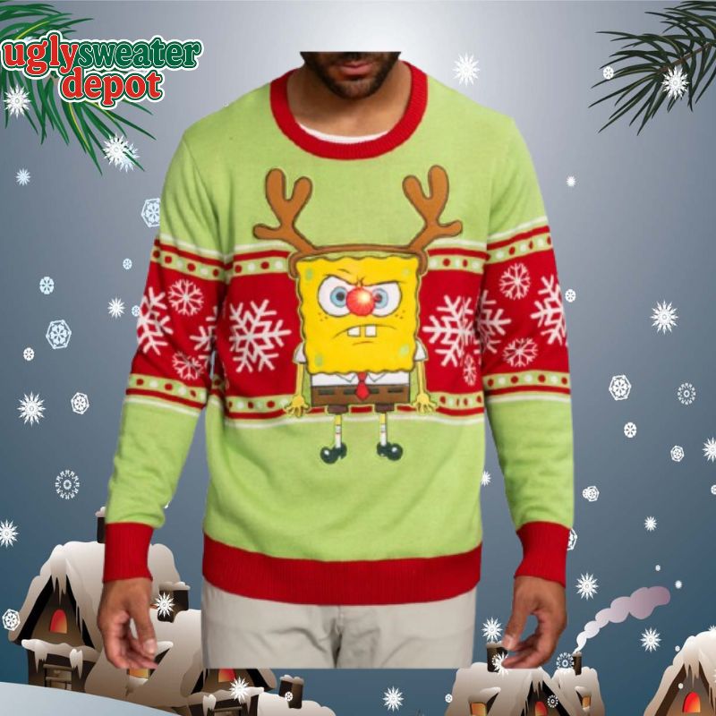 Spongebob LED Reindeer Nose Ugly Christmas Sweater
