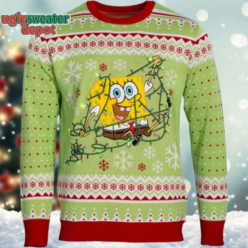 Spongebob Squarepants LED Light Up Tangled Lights Ugly Christmas Sweater