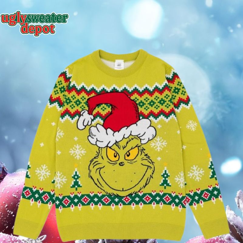 The Grinch Christmas Jumper Green Graphic Knitted Sweater