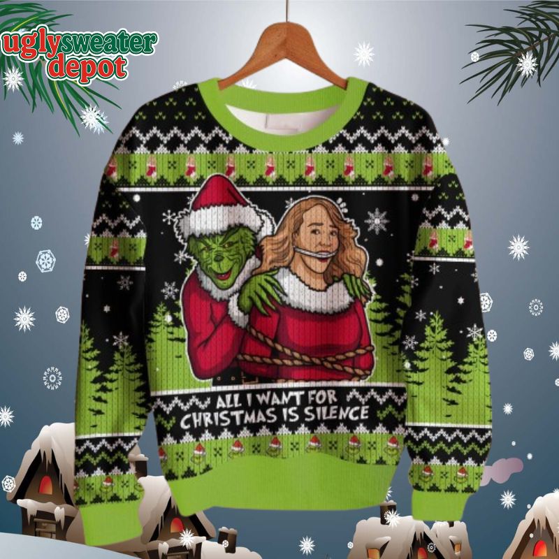 All I Want Is Silence Grinch Ugly Christmas Sweater