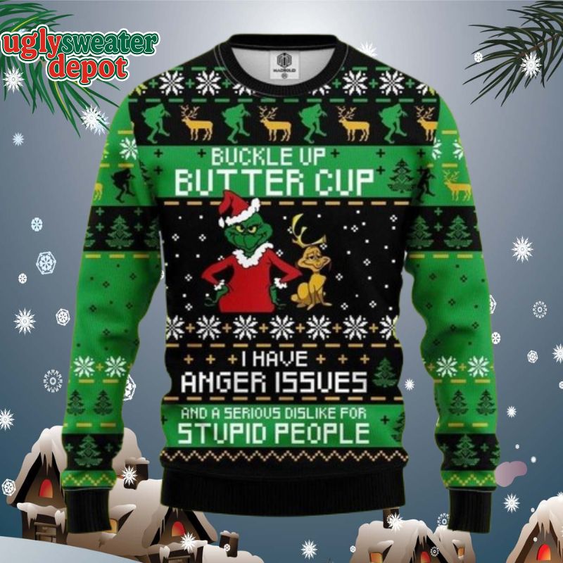 Buckle Up Butter Cup Grinch Max Funny Xmas Sweaters