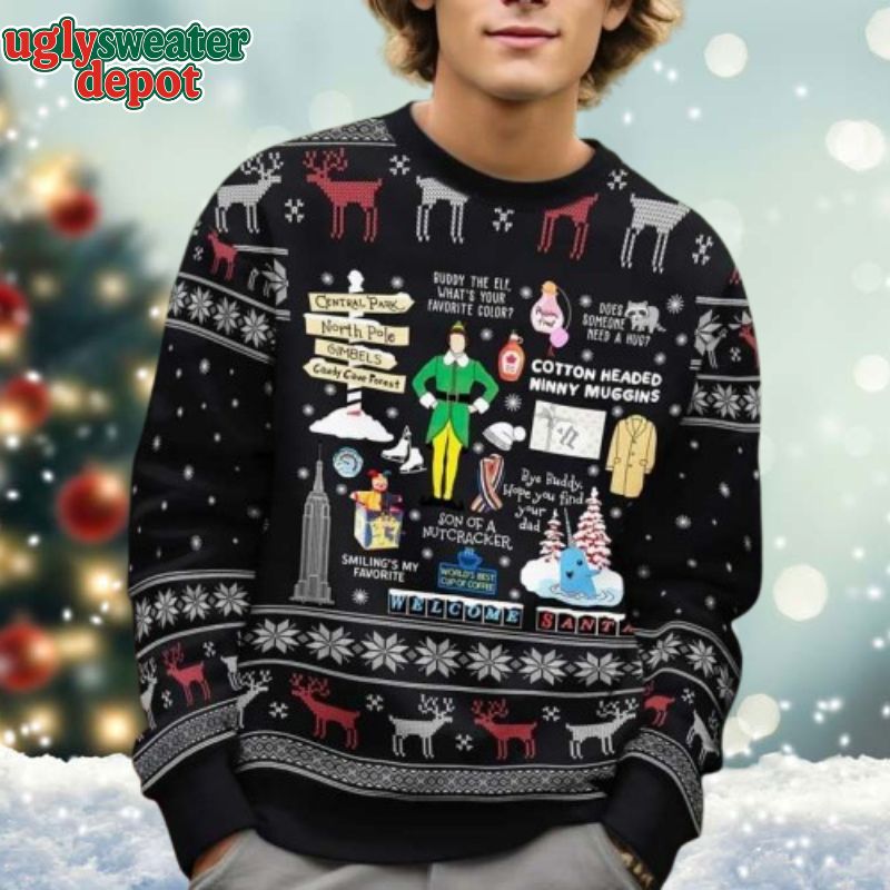Buddy The Elf Movie Iconic Scenes Ugly Christmas Sweater