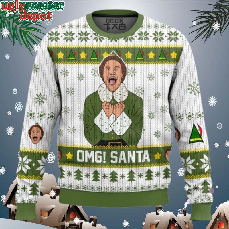 Buddy The Elf OMG Santa Green Forest Clothing Ugly Sweater