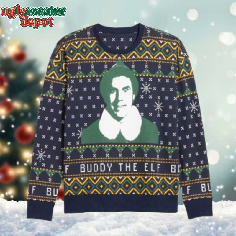 Buddy The Elf Snowflake Navy Theme Ugly Christmas Sweater