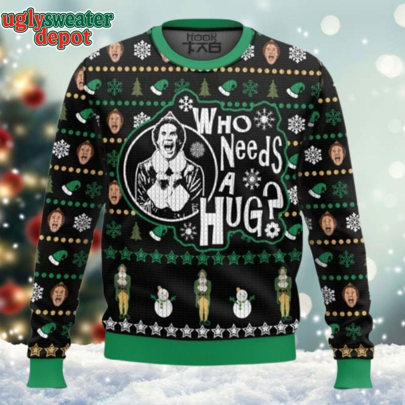 Buddy the Elf Who Needs A Hug Seamless Face Ugly Sweater