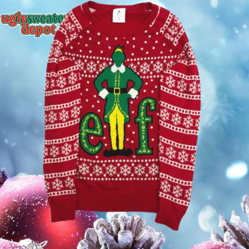 Elf Movie Womens Red Snowflake Print Buddy Christmas Holiday Sweater