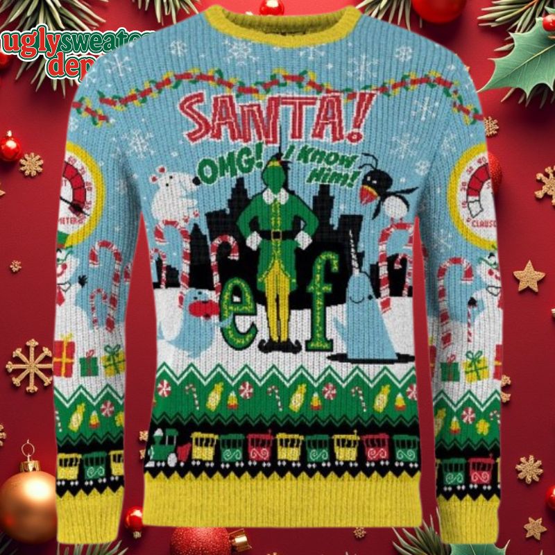 Elf Santa OMG I Know Him Funny Snowman Ugly Christmas Sweater