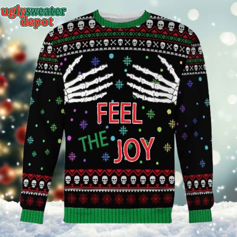 Feel The Joy Skeleton Hands Ugly Christmas Sweater