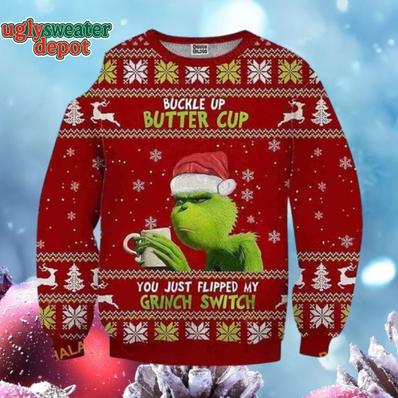 Grinch Buckle Up Butter Cup Christmas Sweater