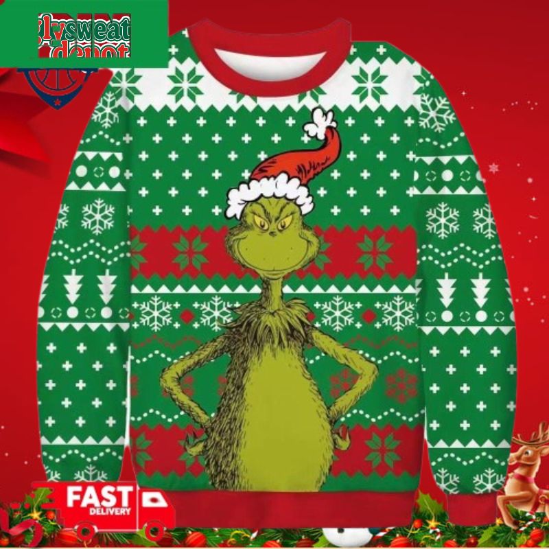 Grinch Wear Santa Hat Ugly Christmas Sweater