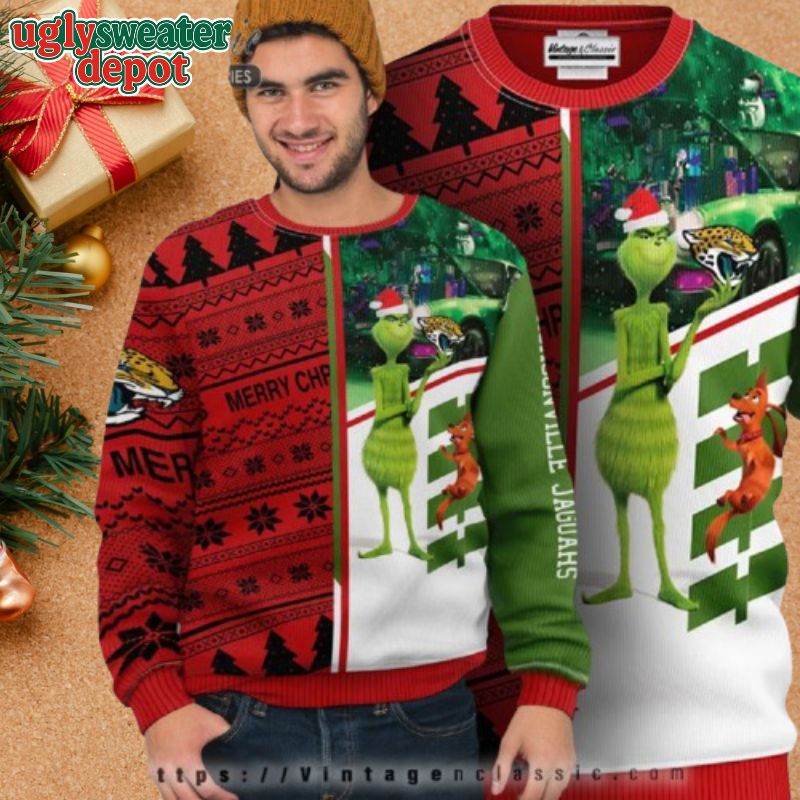 Jacksonville Jaguars Grinch Ugly Christmas Sweater