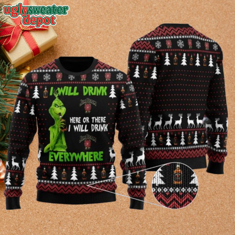 Jim Beam Grinch Will Drink Everywhere Ugly Sweater