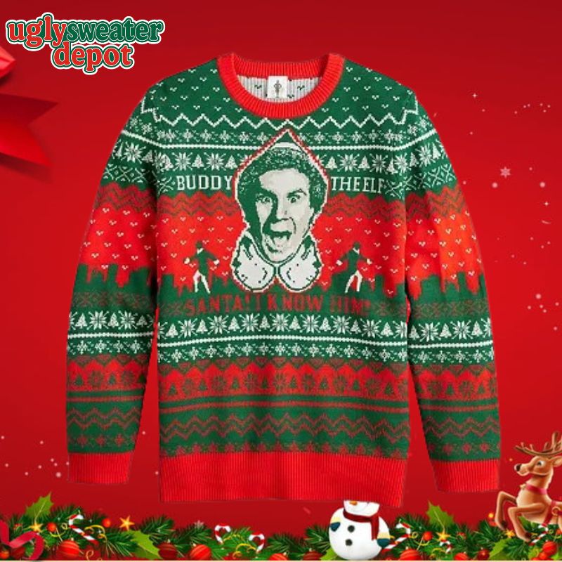Men Buddy The Elf Graphic Funny Santa I Know Him Ugly Sweater