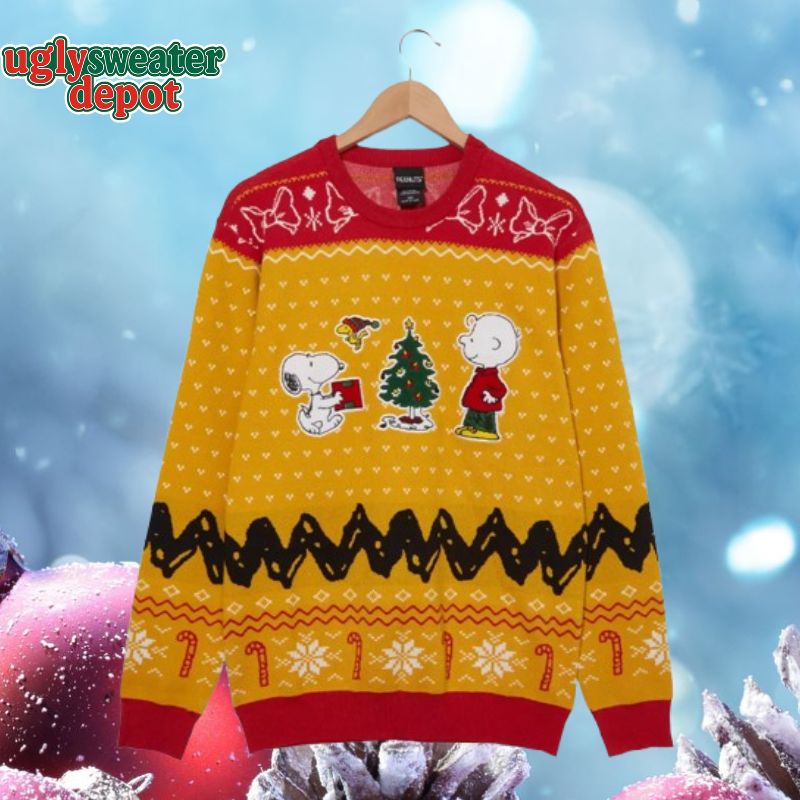 Peanuts Charlie Brown Snoopy and Woodstock Celebrate Christmas Holiday Sweater