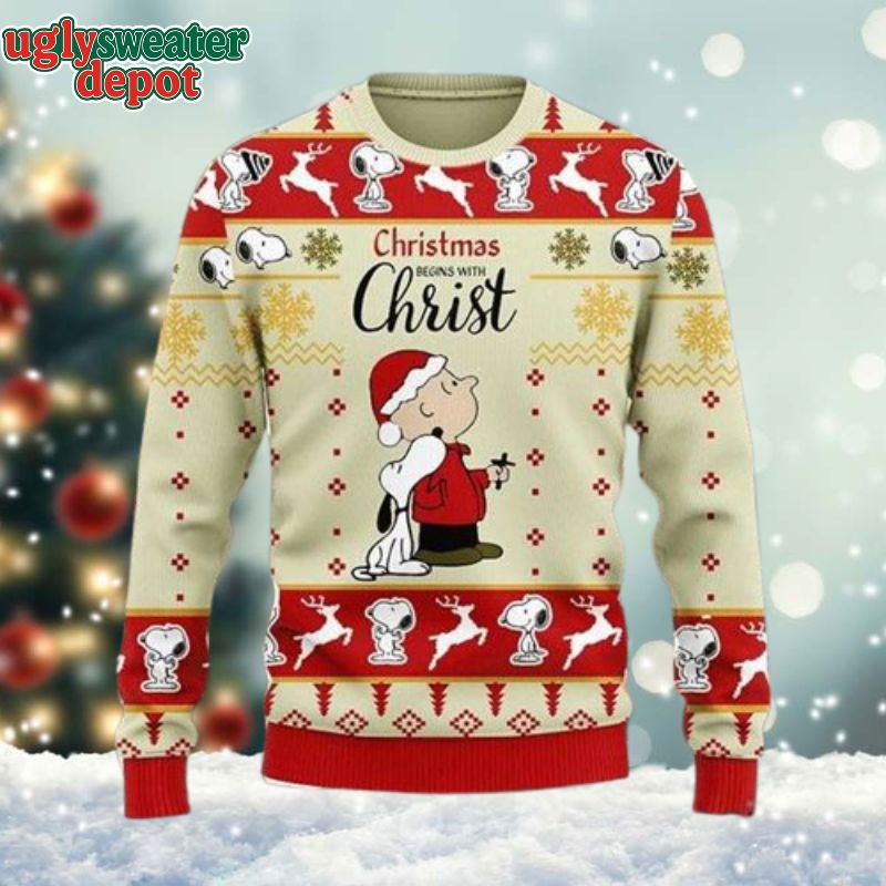 Peanuts Snoopy Christmas Begin With Christ Ugly Christmas Sweater