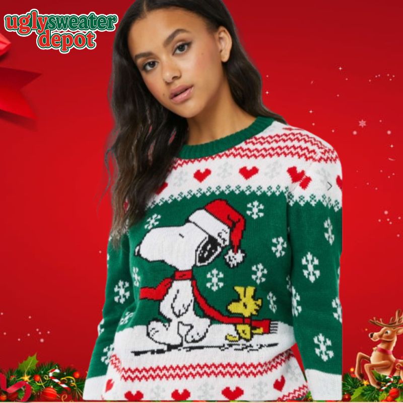 Snoopy Woodstock Walking Under Snowflake Ugly Xmas Sweater