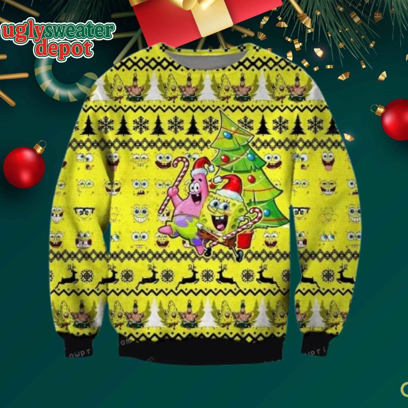 Spongebob And Patrick Star Celebrate Christmas Ugly Sweater