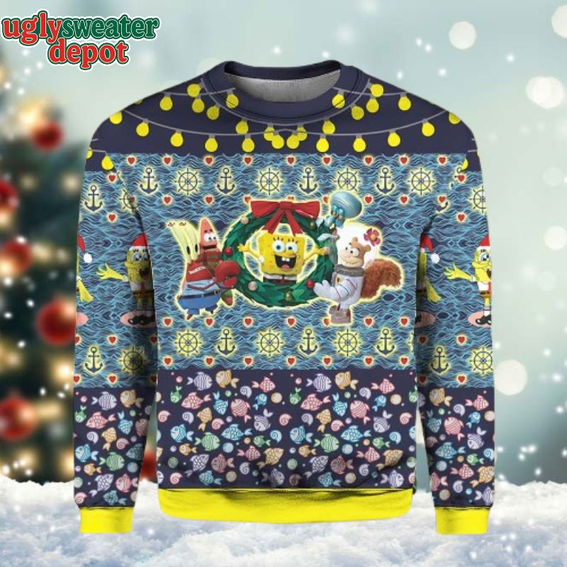 Spongebob Celebrate Christmas With Friend Ugly Christmas Sweater