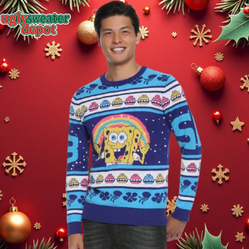 SpongeBob SquarePants Krabby Patty Holiday Rainbow Ugly Sweater