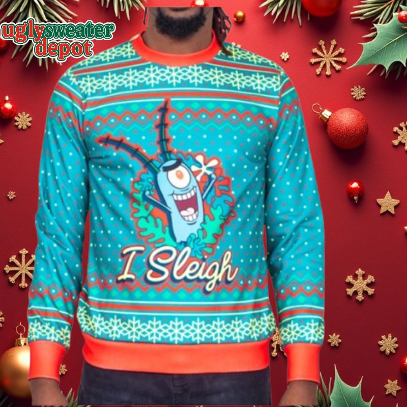Spongebob Squarepants Plankton I Sleigh Ugly Christmas Sweater