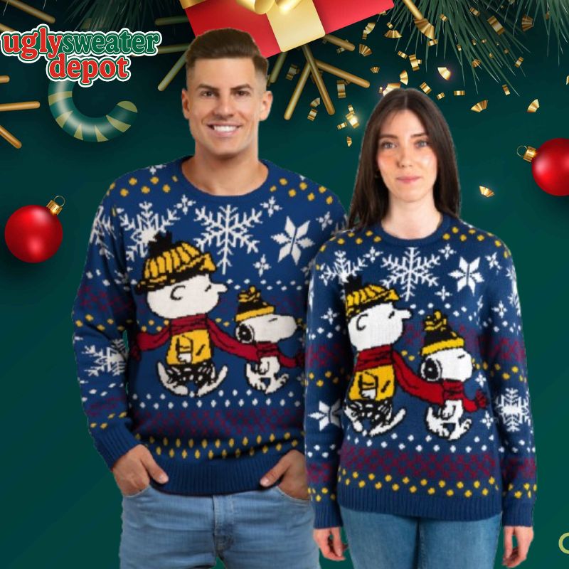 The Peanuts Snoopy Christmas Walking In Snowflake Ugly Sweater