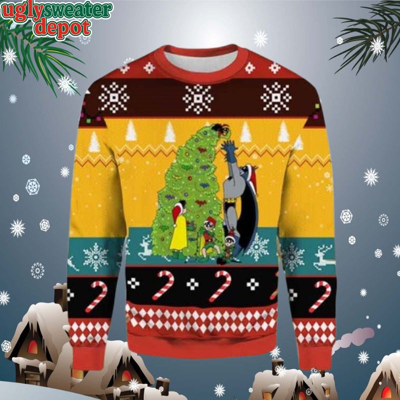 Batman Decor Xmas Tree With Friend Ugly Christmas Sweater