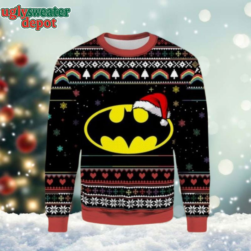 Batman Logo With Santa Hat Ugly Christmas Sweater