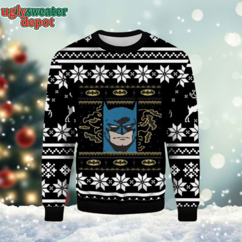 Batman Masked Hero Black Theme Ugly Christmas Sweater