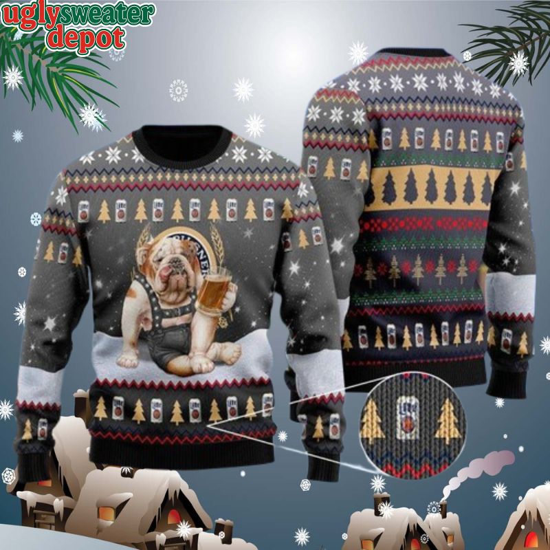 Bulldog Drink Beer Ugly Christmas Sweater