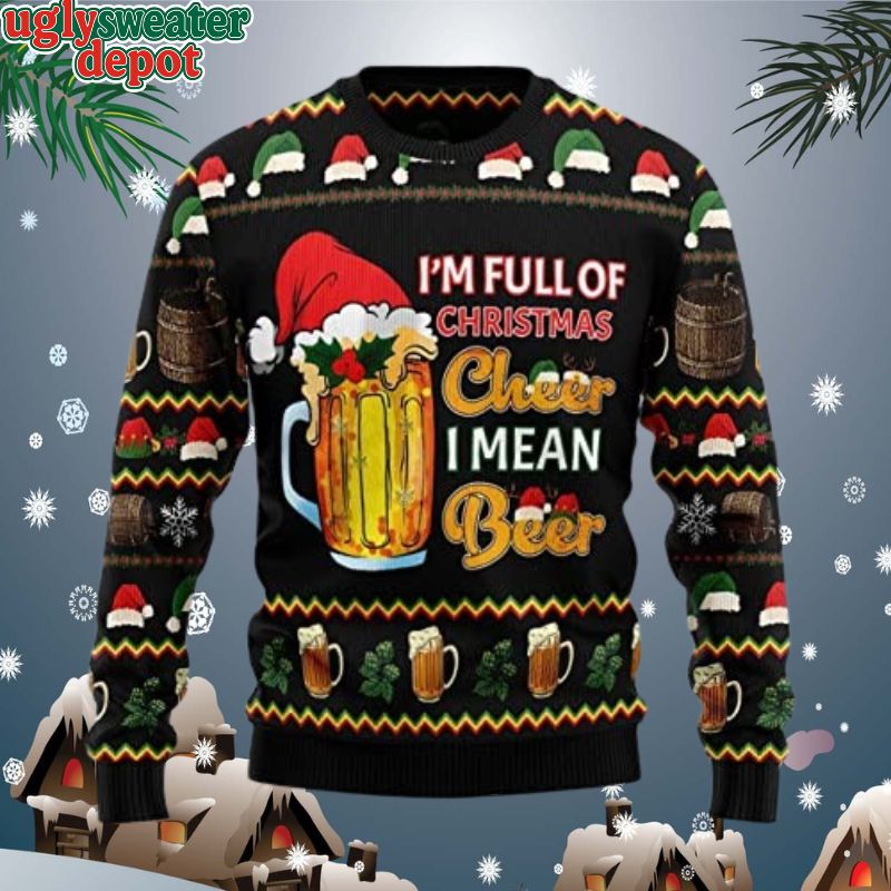 Cheer Christmas Beer Santa Hat Ugly Christmas Sweater