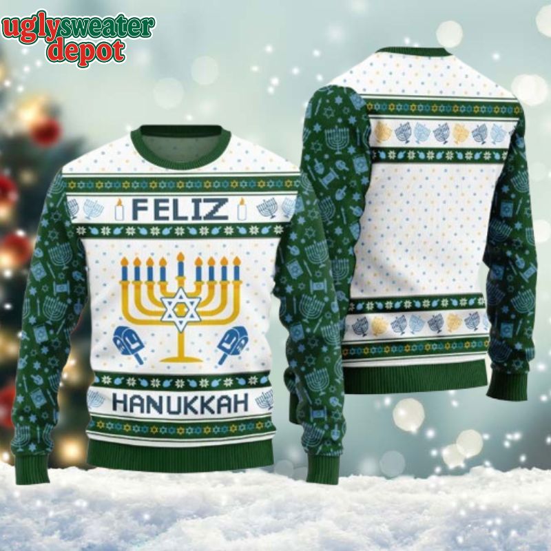 Feliz Hanukkah Menorah Ugly Christmas Sweater