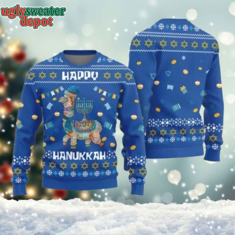 Funny Llama Happy Hanukkah Ugly Sweater