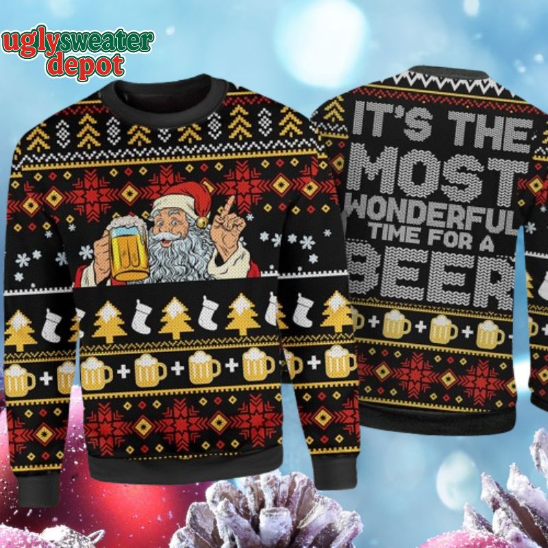 Funny Santa Beer Drinking Ugly Christmas Sweater Beer Ugly Sweater