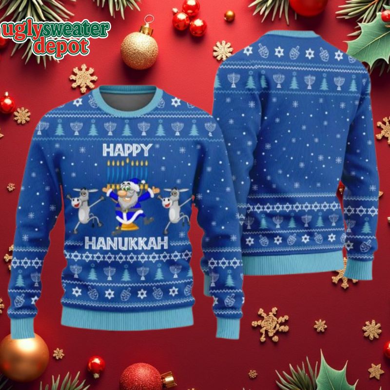 Happy Hanukkah Hora Dance Ugly Jewish Sweater