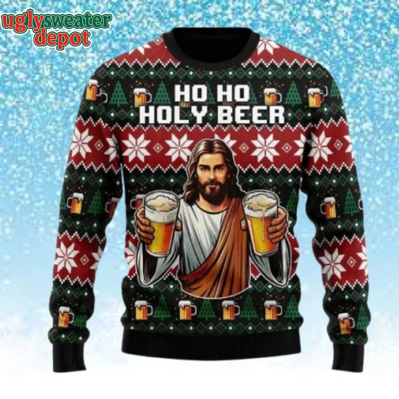 Hoho Holy Beer God Funny Ugly Christmas Sweater Beer Ugly Sweater