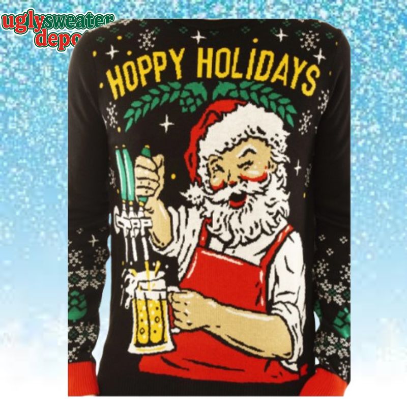 Hoppy Holidays Santa Beer Ugly Christmas Sweater For Men