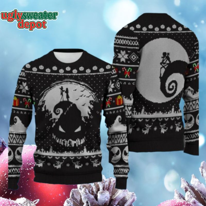 Jack And Sally On Horror Spiral Hill The Nightmare Before Christmas Sweater