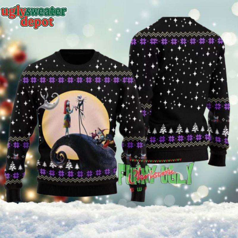 Jack And Sally on Spiral Hill Love Scene Ugly Christmas Sweater