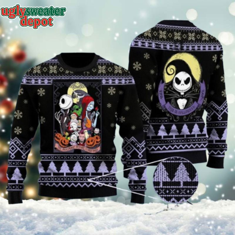 Jack Friends Spooky Holiday Vibes Ugly Christmas Sweater