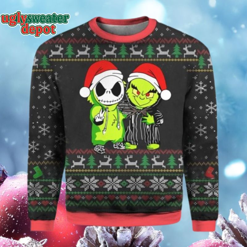 Jack Skellington And Grinch Christmas Ugly Sweater