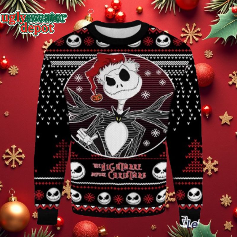 Jack Skellington Nightmare Before Christmas Santa Hat Ugly Sweater