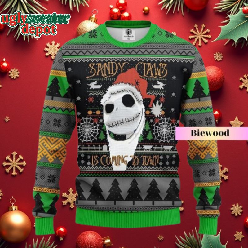 Jack Skellington Sandy Claws Ugly Christmas Sweater