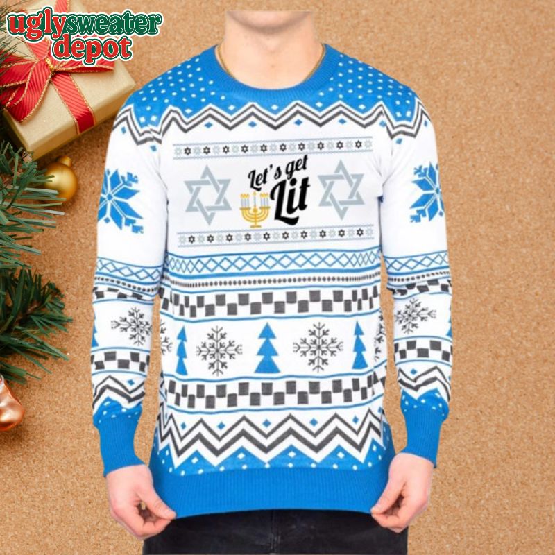 Let’s Get Lit David Star Hanukkah Ugly Christmas Sweater