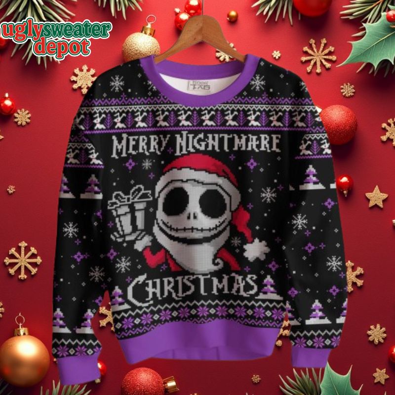 Merry Nightmare Christmas Jack Skellington Santa Ugly Sweater
