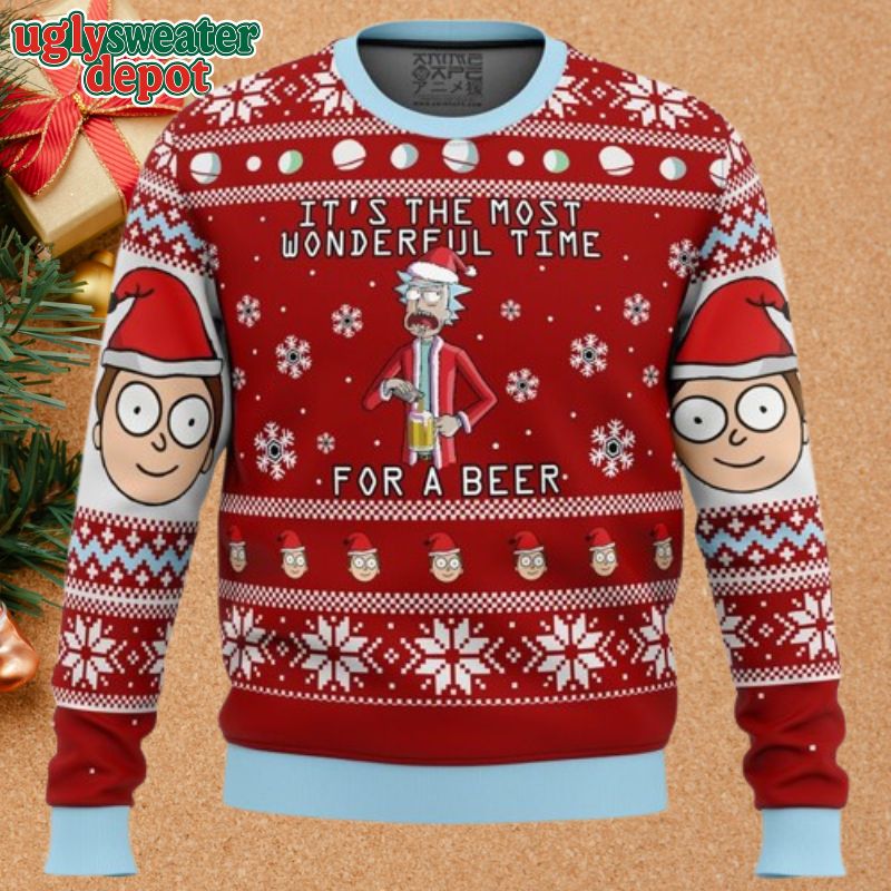 Rick and Morty Time For a Beer Ugly Christmas Sweater