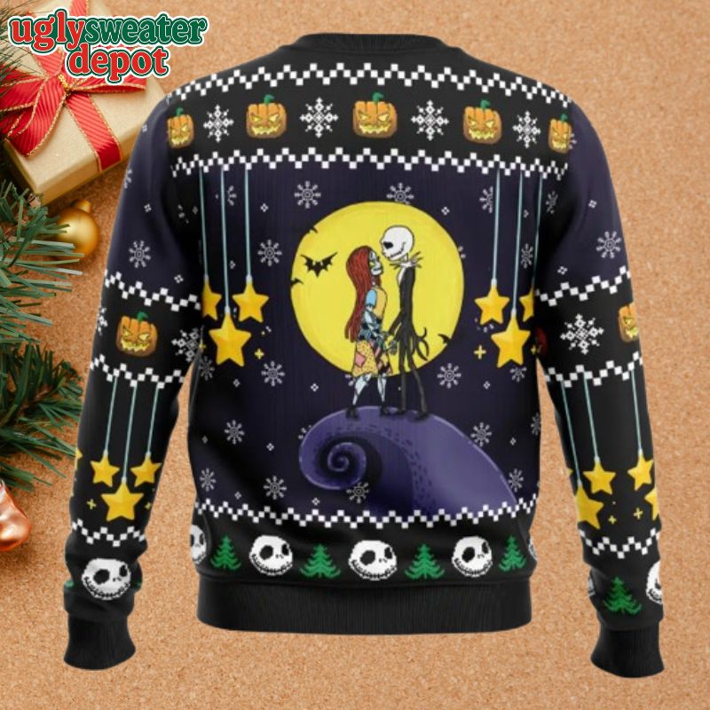 Romantic Jack And Sally The Nightmare Before Christmas On Spiral Hill Ugly Sweater