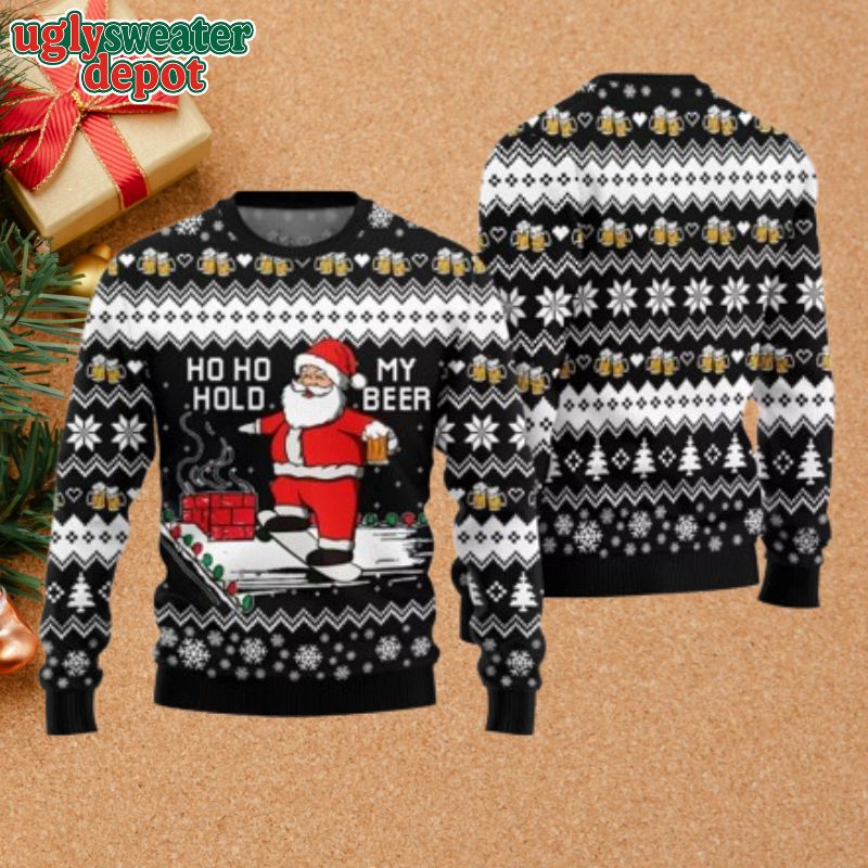 Santa Hoho Hold My Beer Skateboarding Ugly Xmas Sweater