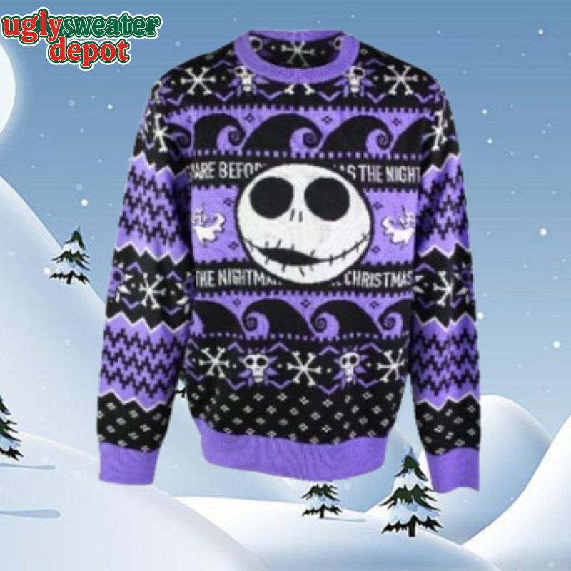 The Nightmare Before Christmas Jack Skellington Purple Theme Ugly Sweater