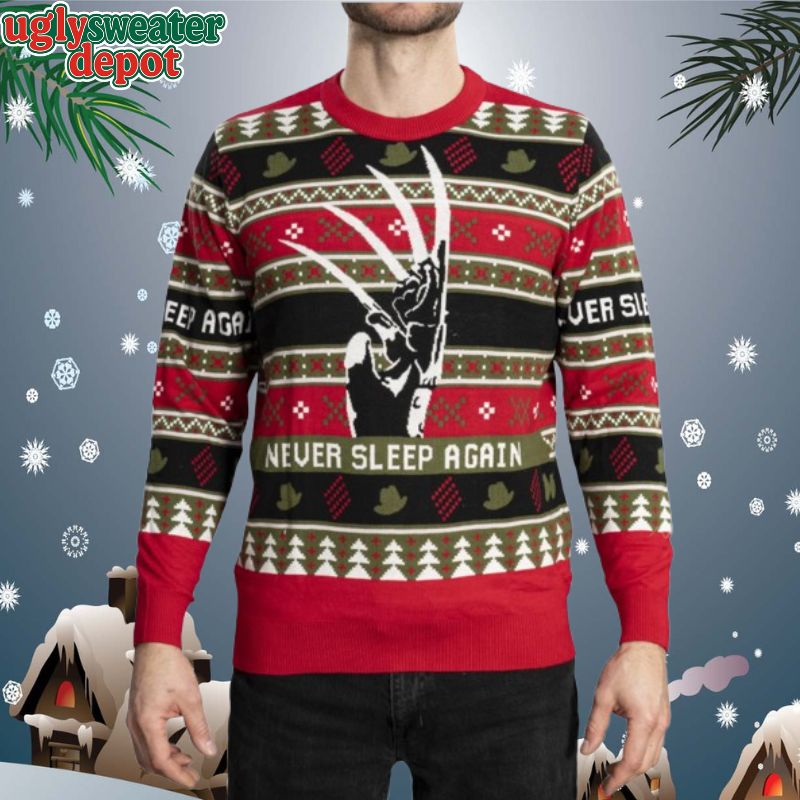 A Nightmare on Elm Street Freddy Krueger Claw Never Sleep Again Knitted Ugly Christmas Sweater