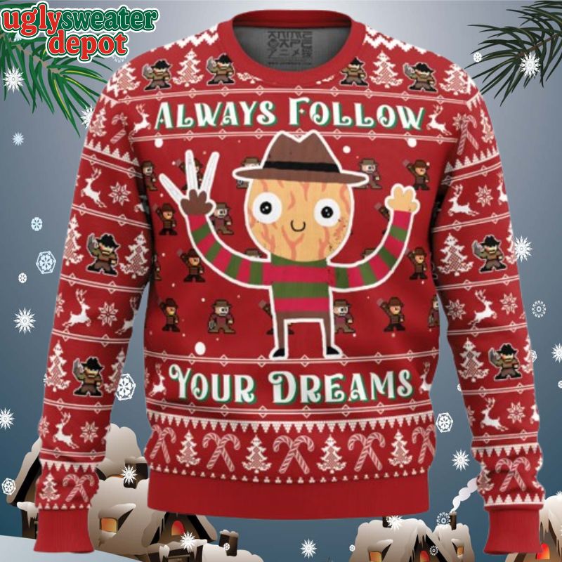 Always Follow Your Dreams Nightmare on Elm Street Ugly Christmas Sweater